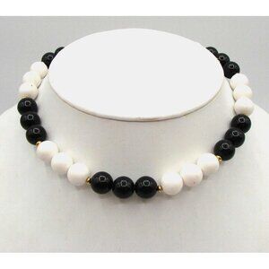 Evoke Classic Black White Beaded Necklace Gold Tone Separator Choker 16" Vintage